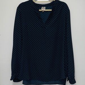 ANNE KLEIN polka Dot V-Neck Blouse
